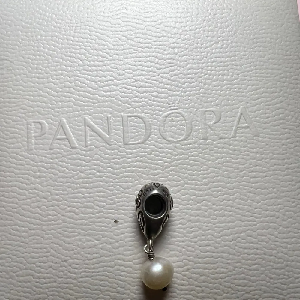 Pandora Sterling Silver Pink Flower Bloom pearl dangle charm - Retired - Image 2