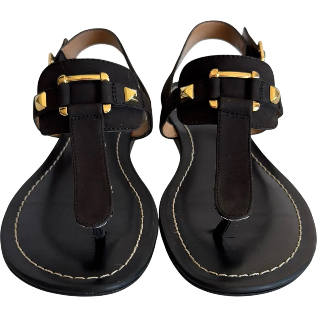 Franco Sarto Leather Flat Gladiator Strappy Sandals 6.5 Womens Gram Black Gold - Image 3