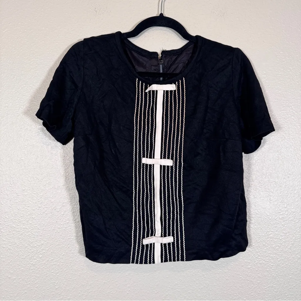 Vintage Black White Short Sleeve Blouse Womens M Preppy Bows Coquette Shirt Size M - Image 8