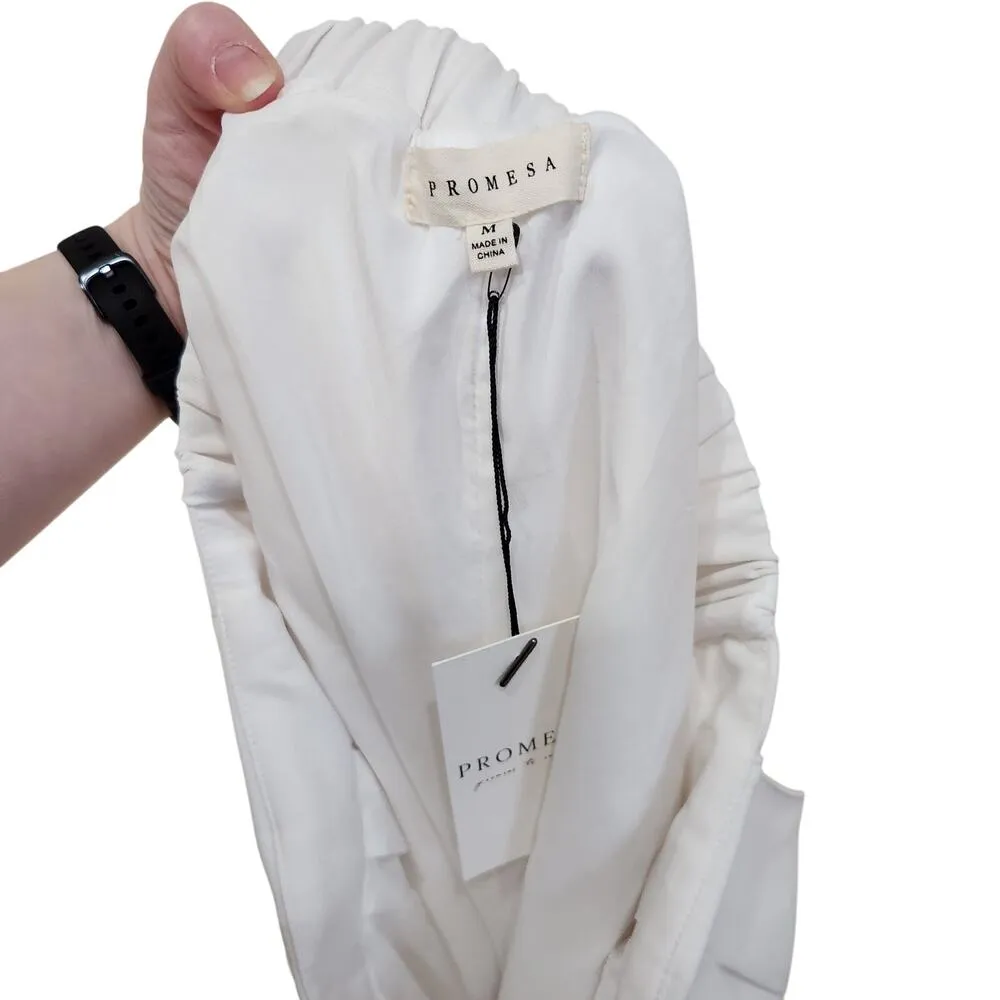 Promesa Pleated Trouser Shorts High Rise Elastic Waist Wide Leg White Medium - Image 6