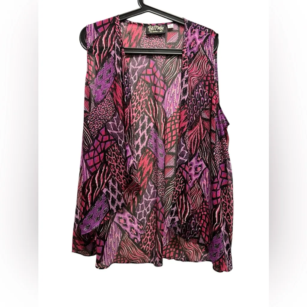 Bob Mackie Wearable Art Vest Sheer pink Mixed Media Print slinky bold statement - Image 4