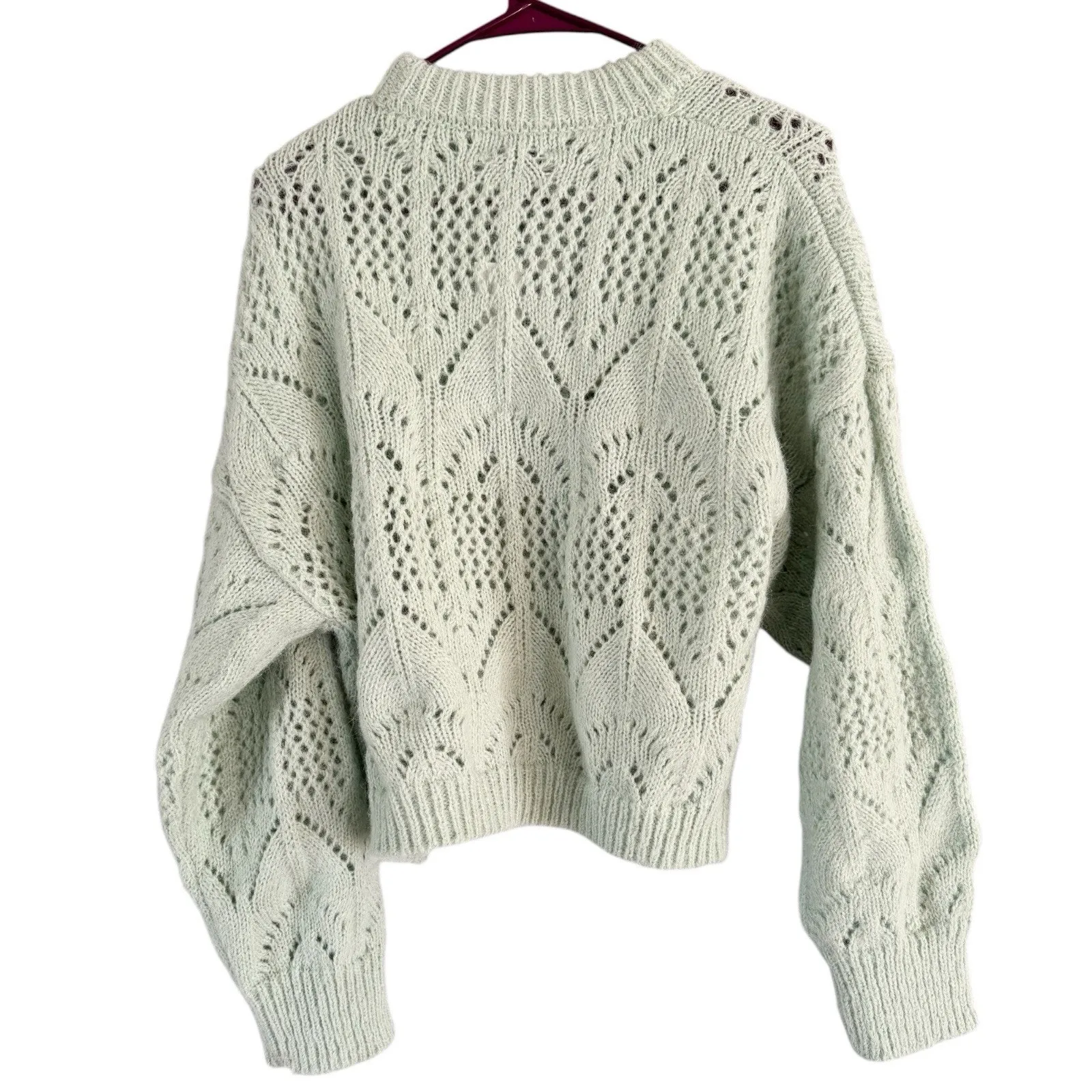 NWT TopShop Pointelle Cropped Crewneck Sweater Women’s Size 12 Mint Green - Image 5
