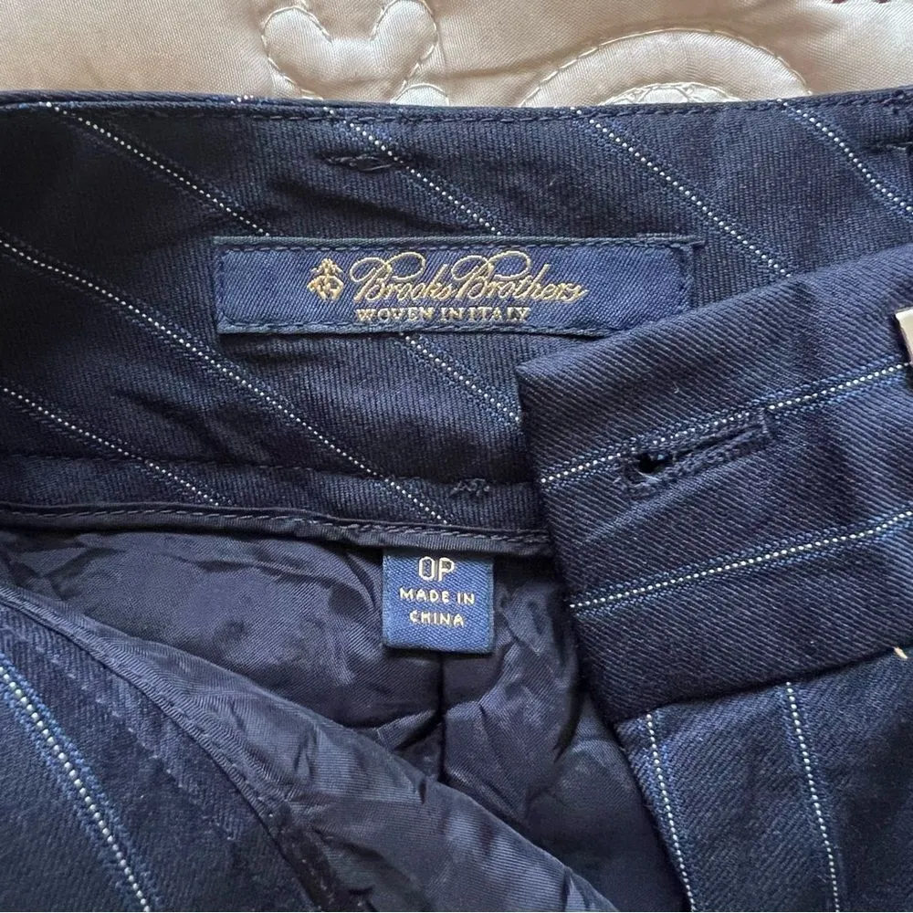 Brooks Brothers Navy Blue Pinstriped Trousers Wool Dress Pants Size 0P - Image 9