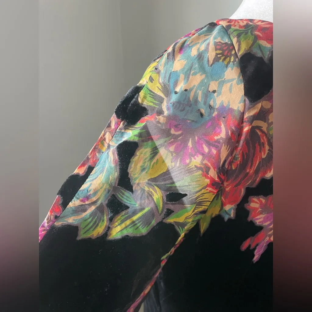 Free People Misha Burnout Velvet Mini Dress Black Floral Boho Whimsigoth V-Neck - Image 8