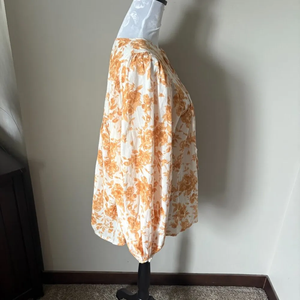 Mille Resort Wear Charlie Top Puff Sleeve Boho Floral Colorful Yellow Small - Image 7