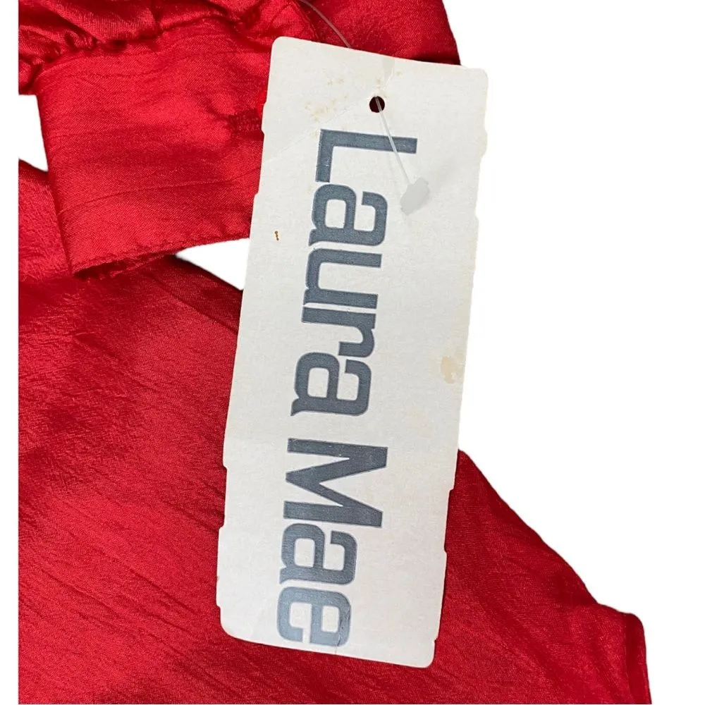 Laura Mae Vintage 80s Deadstock Red Button Down Blouse, Size Medium NWT‎ Festive - Image 4