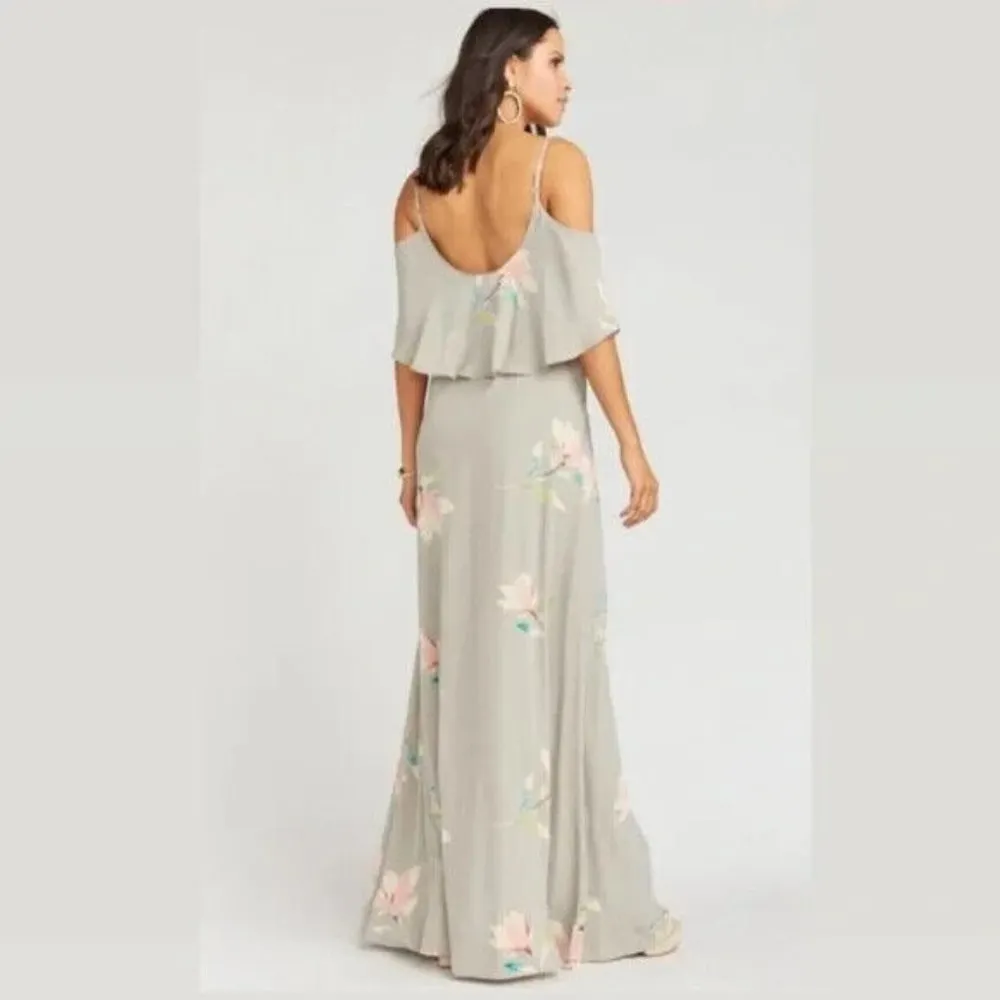 Show Me Your Mumu Caitlin Ruffle Maxi Dress Off Shoulder Lily Showers Gray S - Image 3