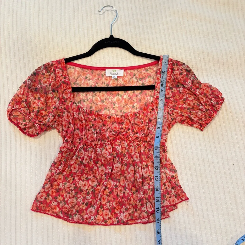 Live In The Moment Micro Mesh Baby Doll Fairy Top Pink Floral Size XS Women's - Image 8