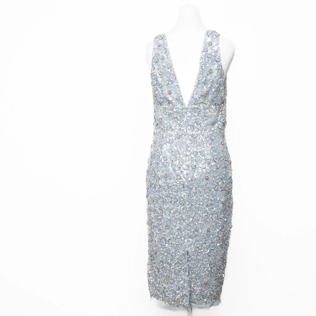 Aidan Mattox - Retro Floral Beaded Cocktail Sheath Dress - Image 3