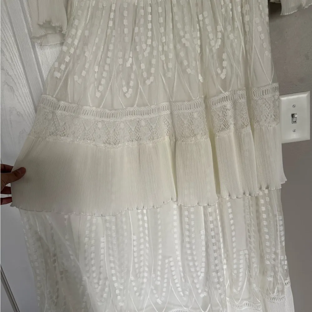 A Beautiful Soul Elegant White Maxi Dress Lace Ruffles Size L - Image 8
