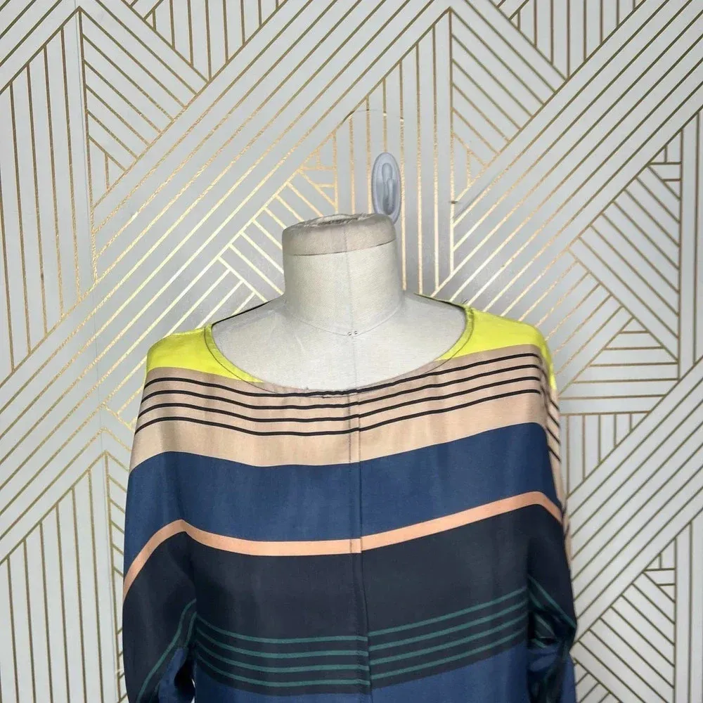 Apiece Apart Long Tunic Top Side Slits Coverup Colorful Striped Navy Blue Size 0 - Image 3