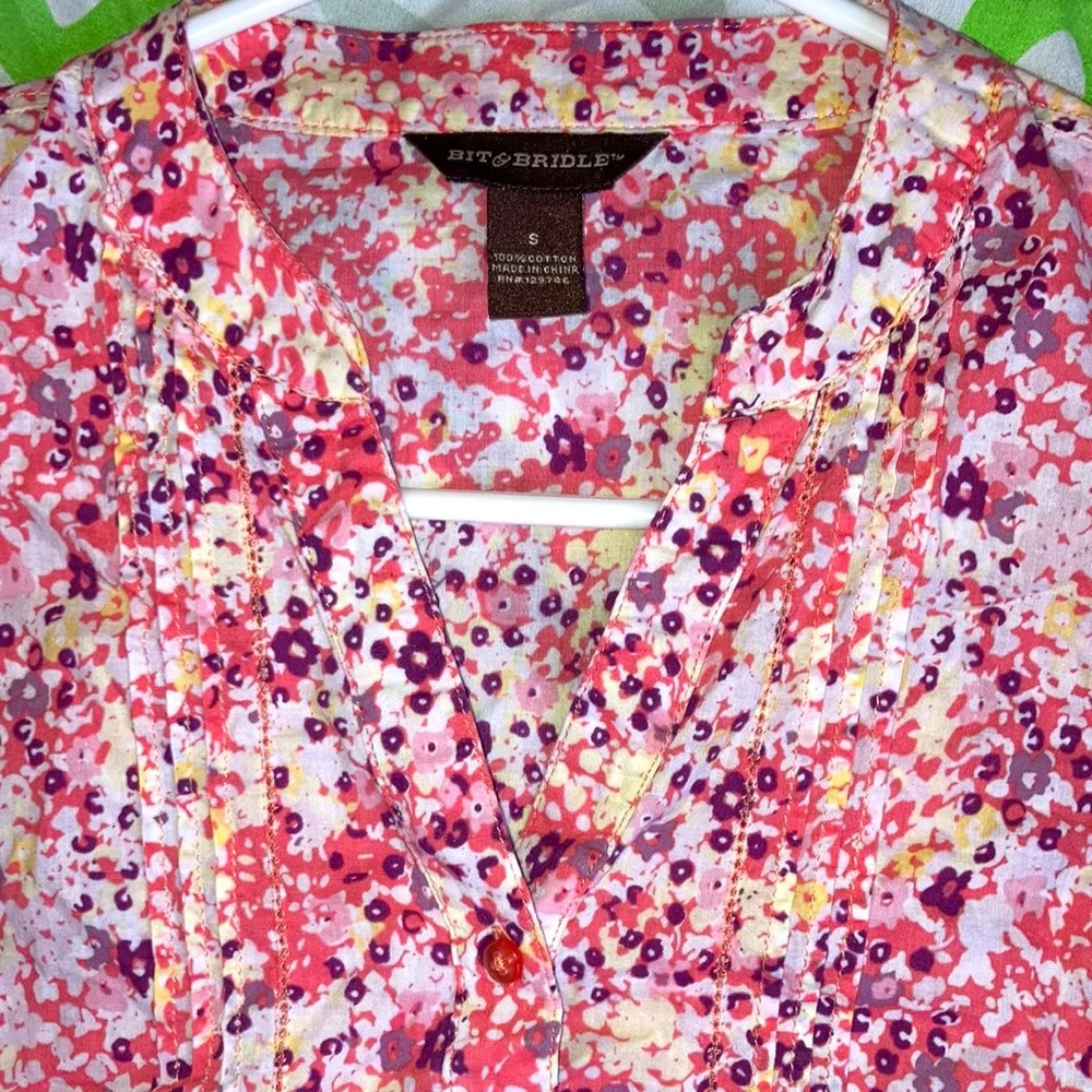 Little House On The Prairie 3/4th Button Down Cottage Floral Shirt Women Size Sm - Image 2