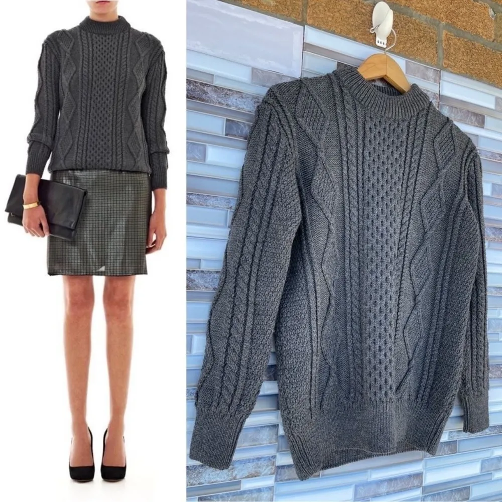 Marc Jacobs Aran Knit Wool Sweater Charcoal Chunky Cable Pullover small - Image 4