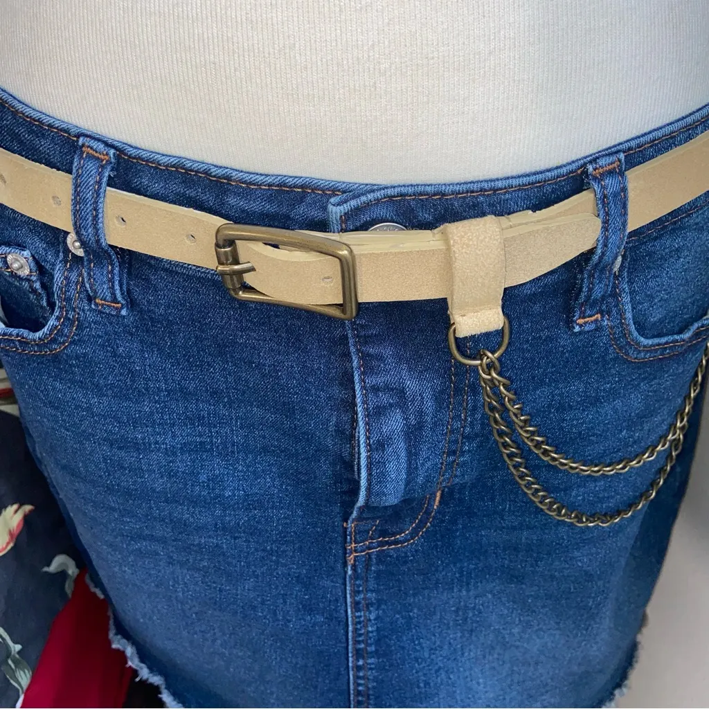 Vtg Express Leather Chain Swag Belt Tan Preppygrunge Y2K Vintage - Image 3