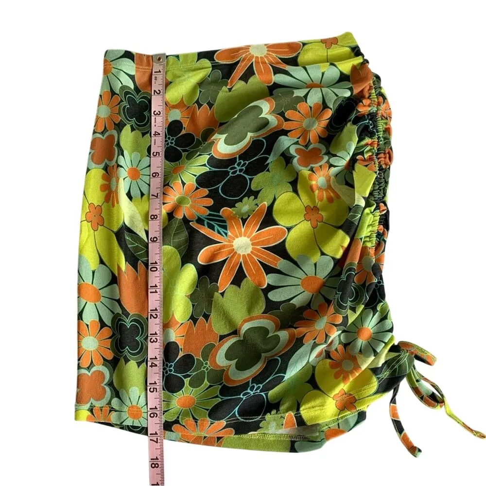 Nasty Gal Green Multicolor Y2K Floral Print Ruched Side Bodycon Mini Skirt Sz 4 - Image 6