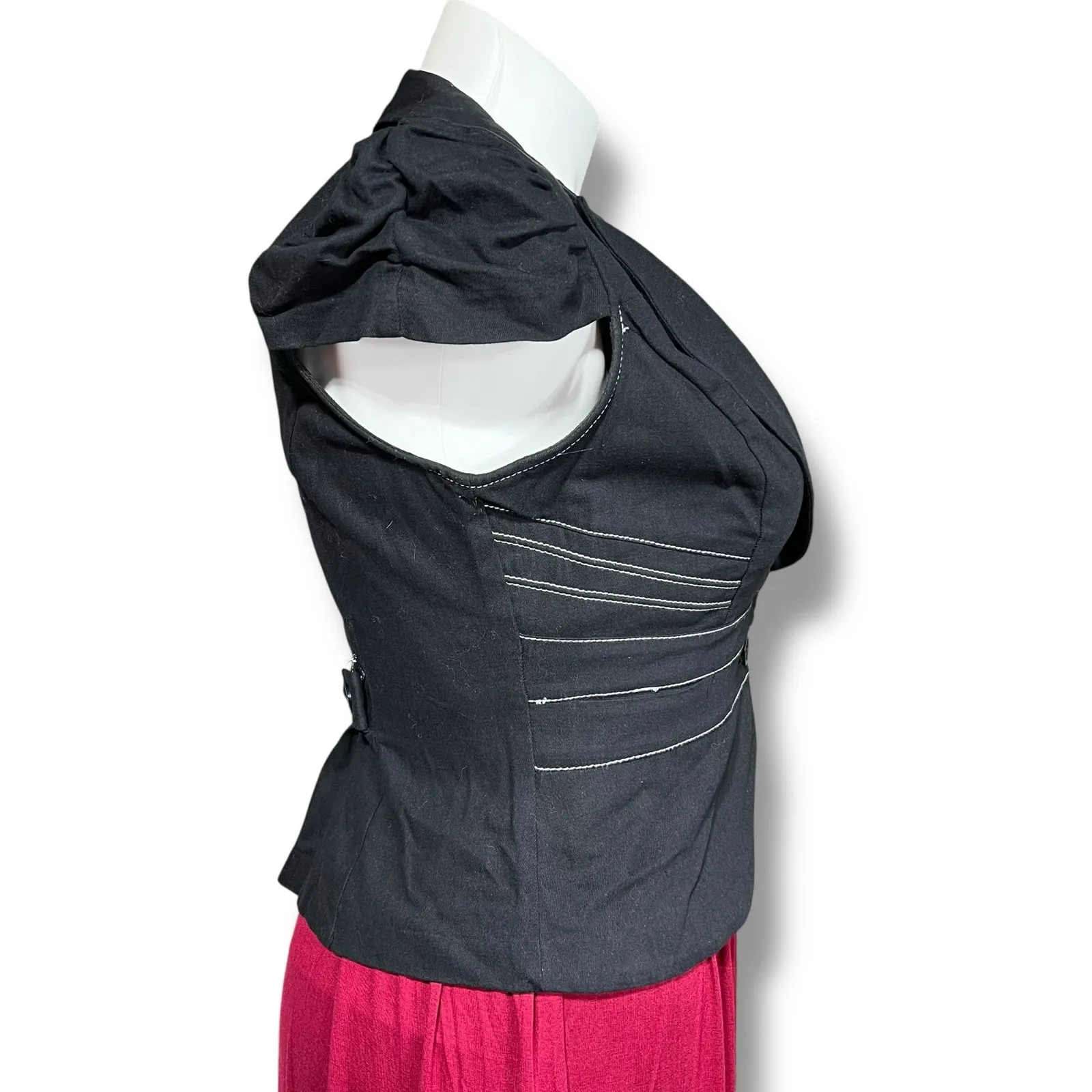 Y2K My Michelle Womens Blazer Suit Jacket Short Sleeve Fitted Button Close Black - Image 2