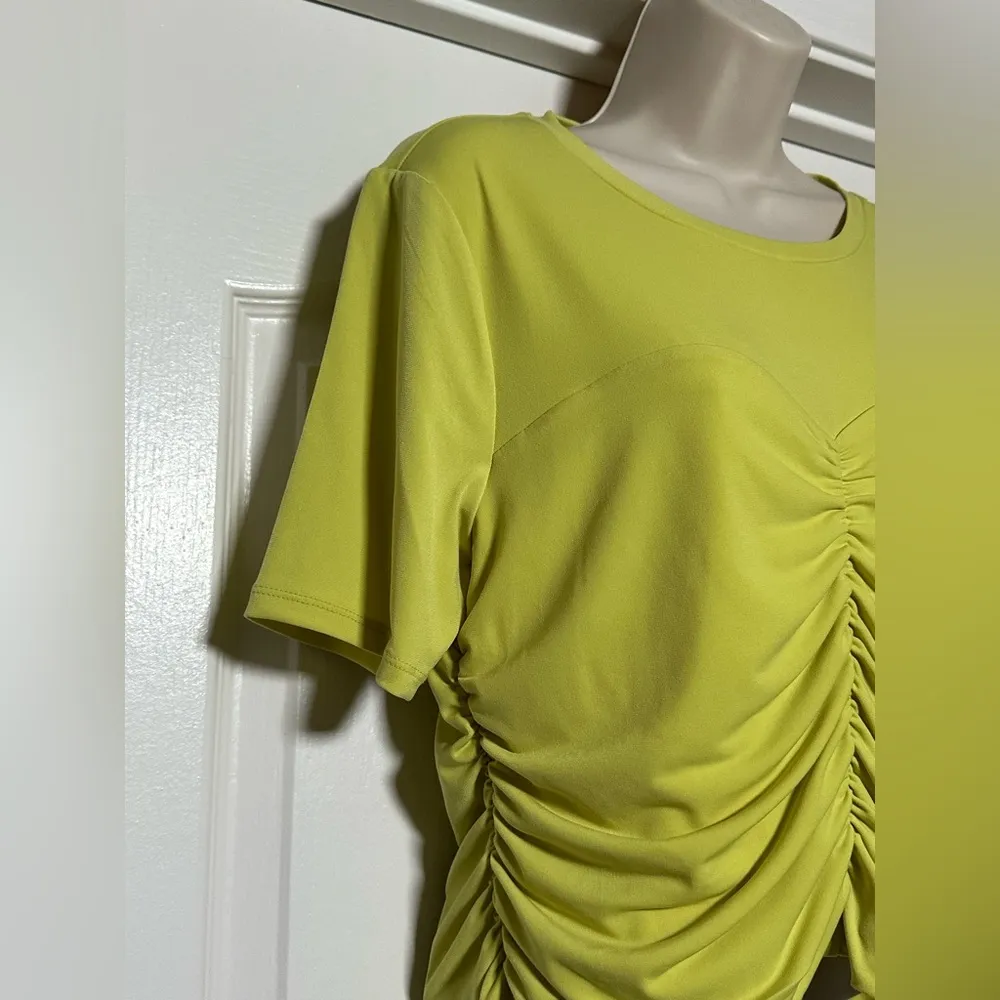 NWT Calvin Klein Slim Fit Suit Green Ruched Short Sleeve Women’s Blouse Size XL - Image 3