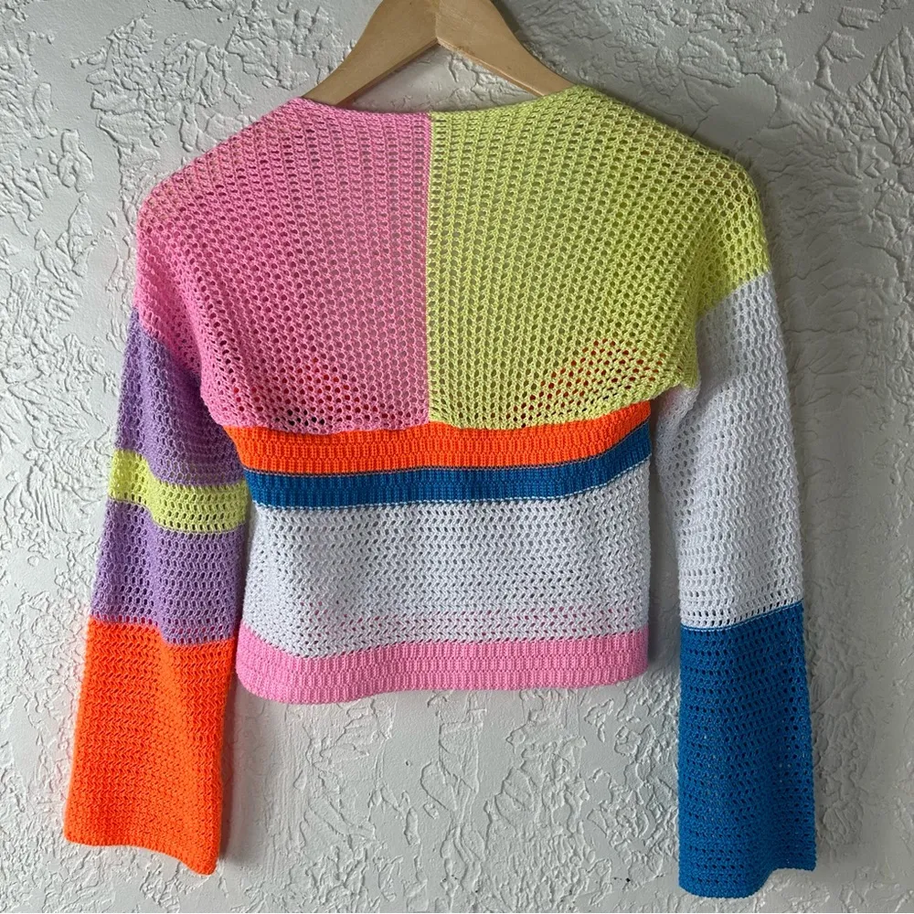 Neon Crocheted Cropped Sweater Pink - Image 2