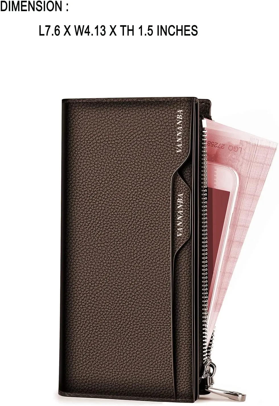 Mens Long Wallet Brown Leather Wallet RFID Blocking Zipper Checkbook Wallet Credit Card Wallet for Men with Removable Card Holder Business Travel Large Capacity, with Gift Box(Brown) - Image 2