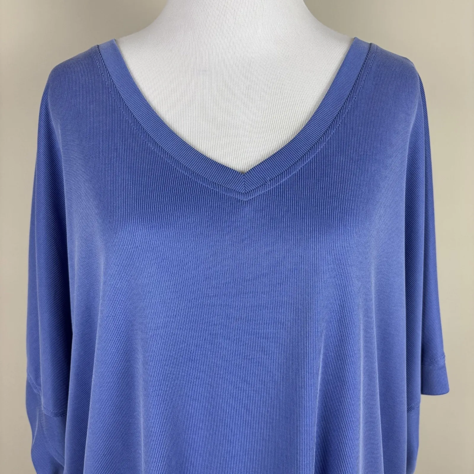 Chicos‎ 3 Top Womens XL Purple Ribbed Knit Dolman 3/4 Sleeve V-Neck Relaxed Fit - Image 3