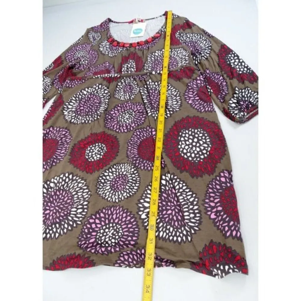 New Boden US 14 Maroon Beaded Scoop Neck Floral Print Viscose Empire Waist Dress Red - Image 6