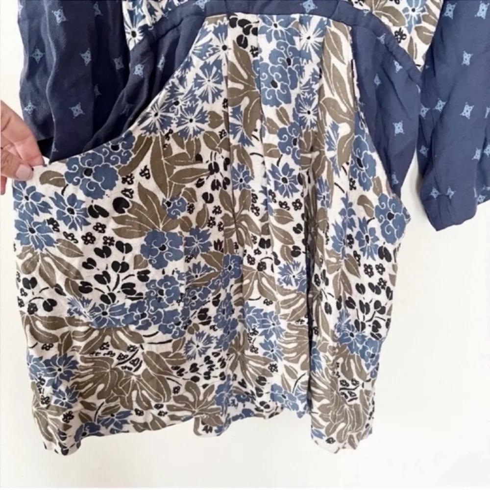 Talulla Floral Boho Printed Mini Dress Blue Size XS Deep V-neck - Image 3