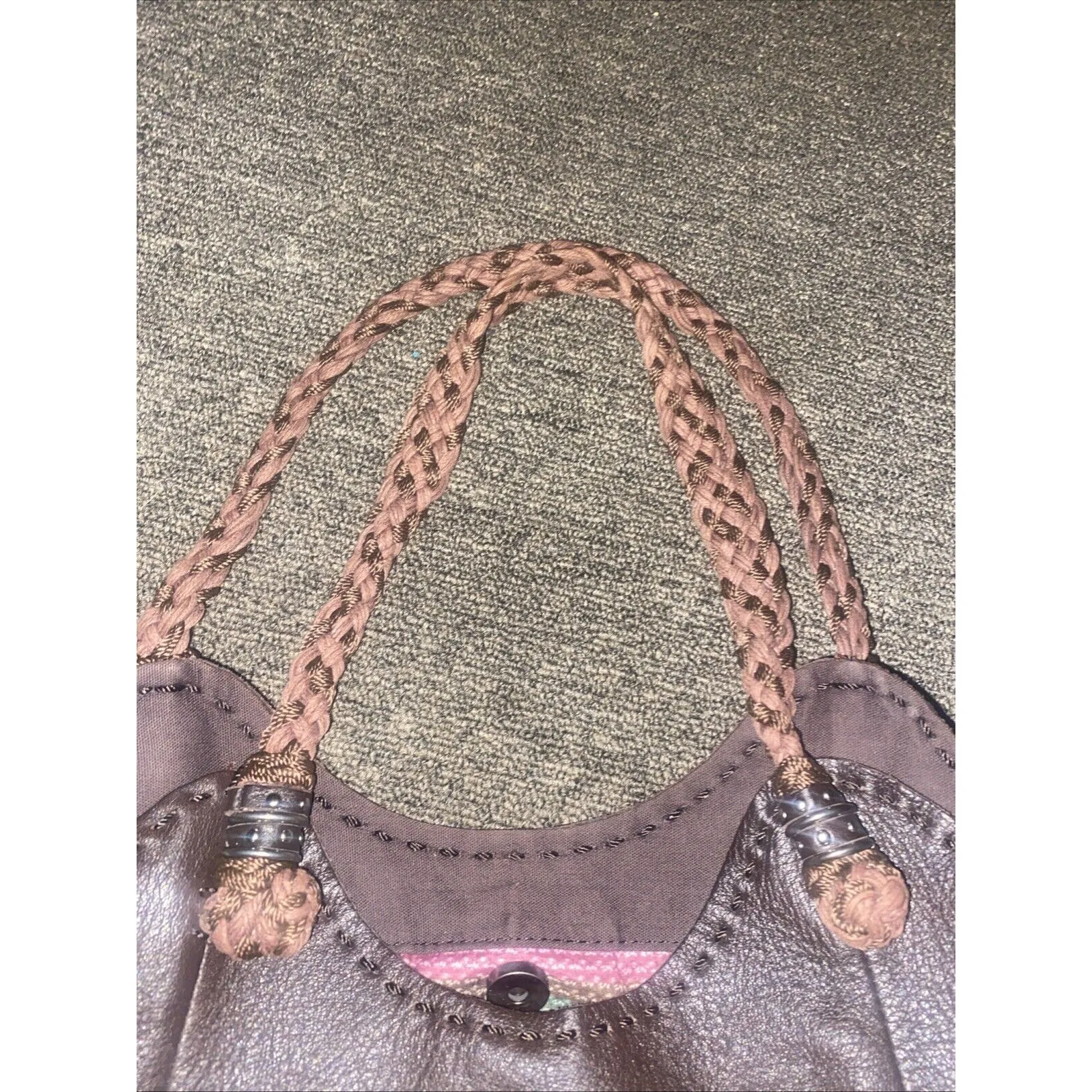 THE SAK Indio Shoulder Handbag Purse Brown Bucket Bag Woven Straps Leather EUC - Image 5