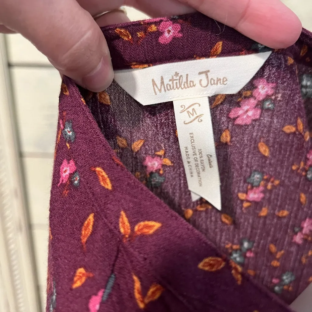 Matilda Jane Local Luxuries Burgundy Floral Tasseled Women’s Dress Size Medium - Image 4