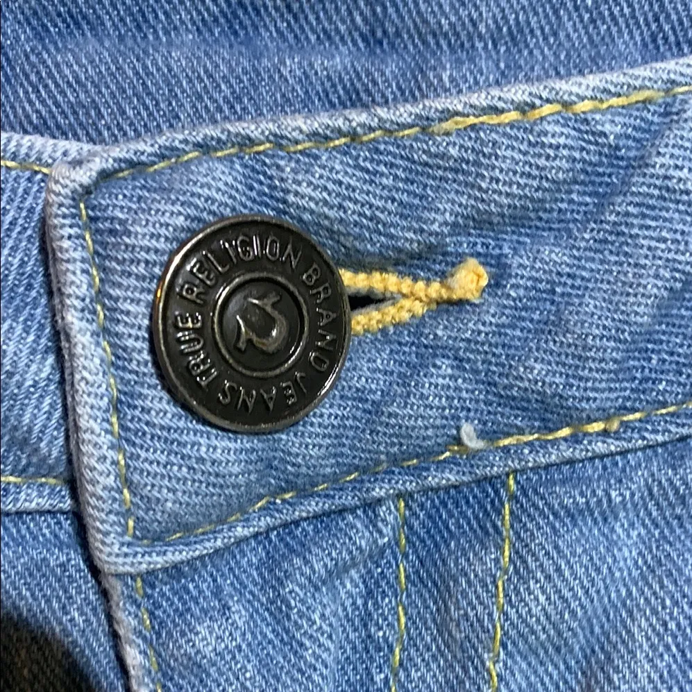 True Religion Blue Jean Shorts Frayed Hem - Image 2