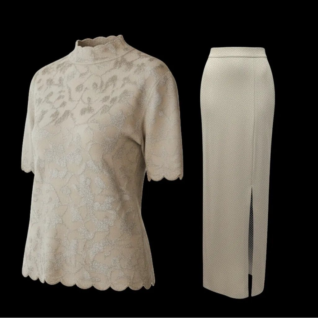 St John Evening by Marie Gray size 10 Gold Knit 2 Piece Long Skirt sparkling Tan - Image 2