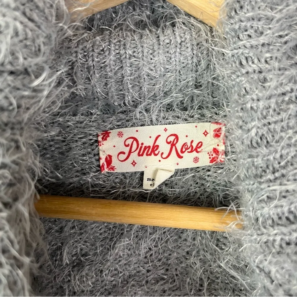 Pink Rose Gray Eyelash Knit Turtleneck Sweater S - Image 5