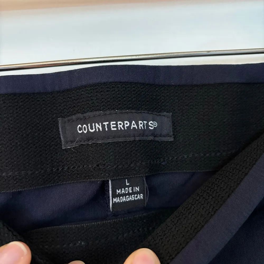 Counterparts  Navy Cropped Button Hem Pull On Stretch Capri Pants Work Office L - Image 5