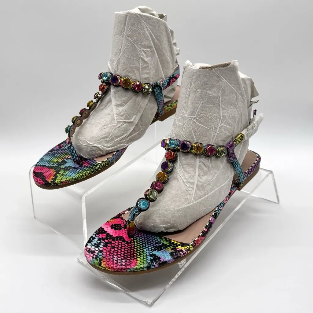 Betsey Johnson Caroll Multi Snake Print Jeweled T-Strap Sandals Size 6.5 - Image 2