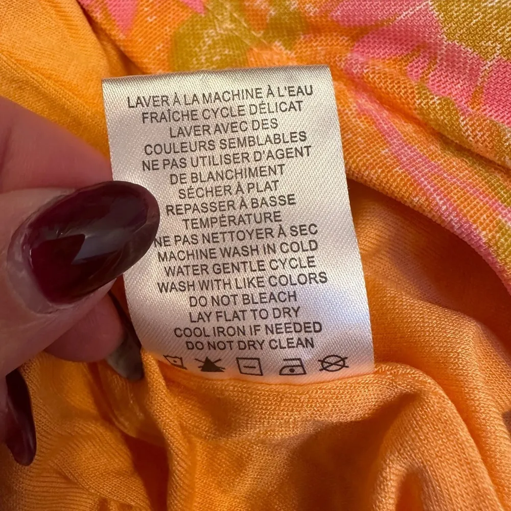 House of Harlow 1960 Orange and Pink Ruched Floral Midi Skirt Size Large L - Image 11