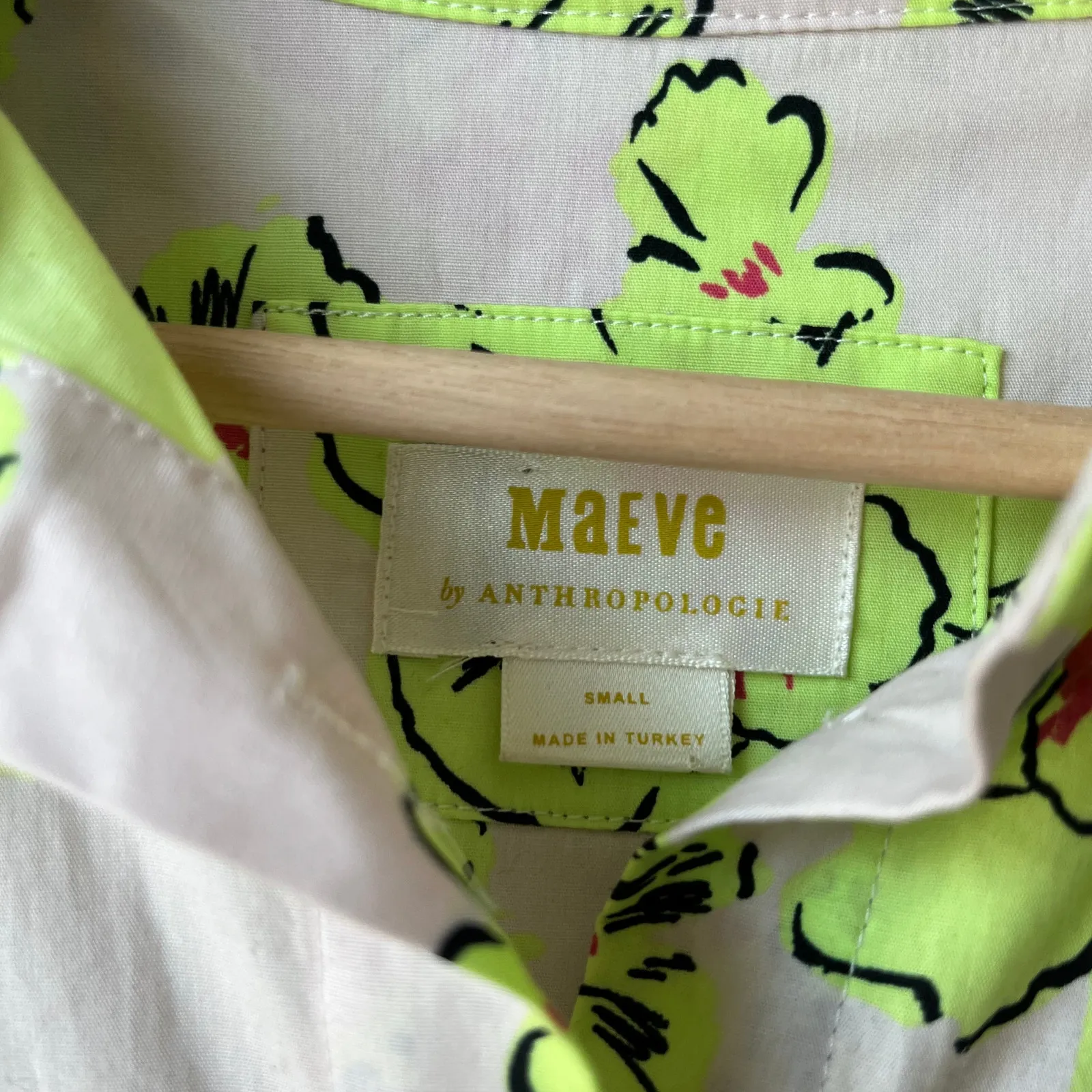 Maeve Anthropologie Dress Cream Neon Floral‎ Tiered Minidress Size Small Green - Image 4