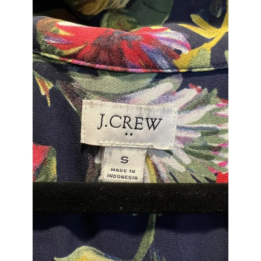 J. Crew Navy Blue Floral Print Flouncy Hem‎ Long Sleeve Crew Neck Dress Small - Image 4