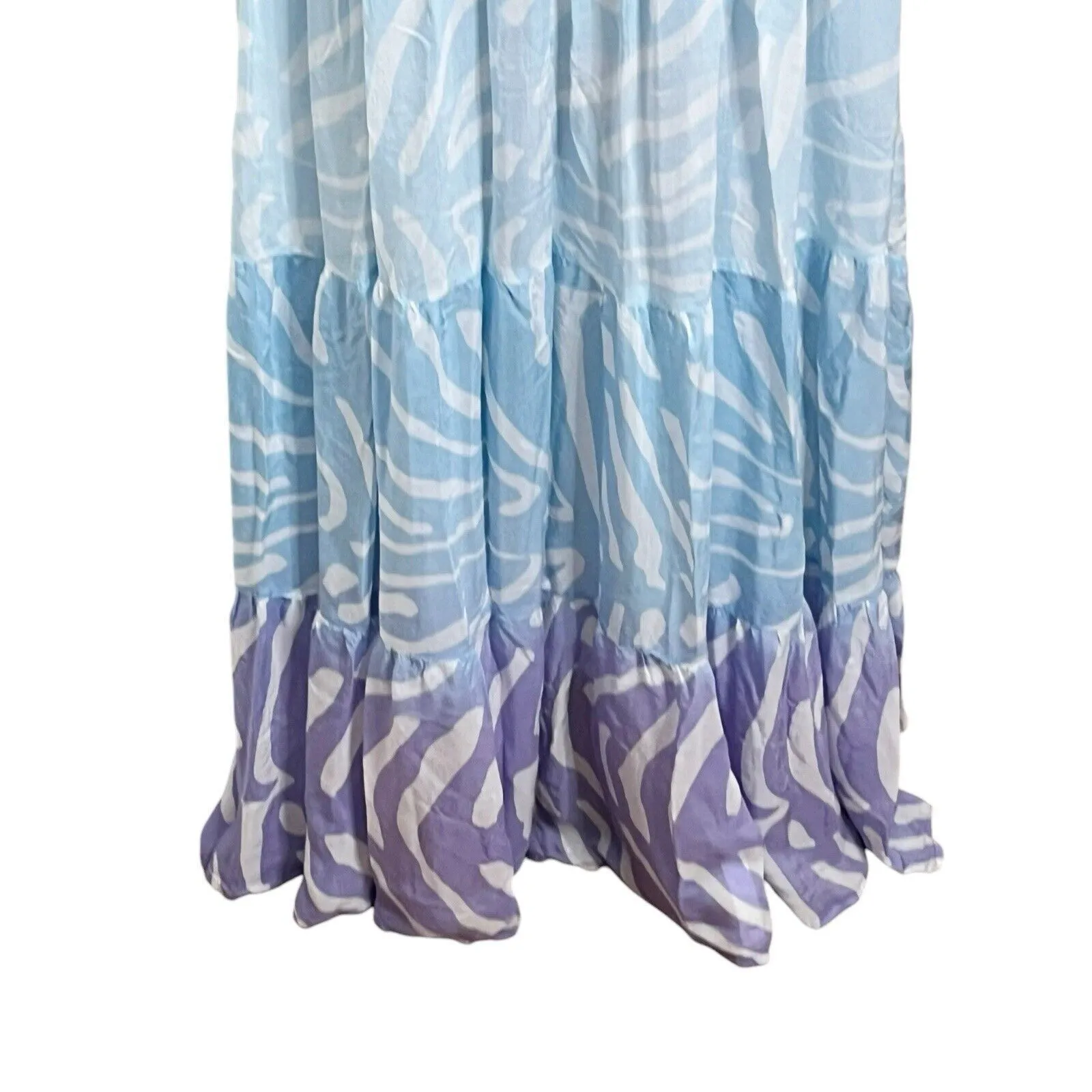 Oliphant Ruffle Collar Zebra Print Maxi Dress Women’s Size Small Ombré Blue Cott - Image 4