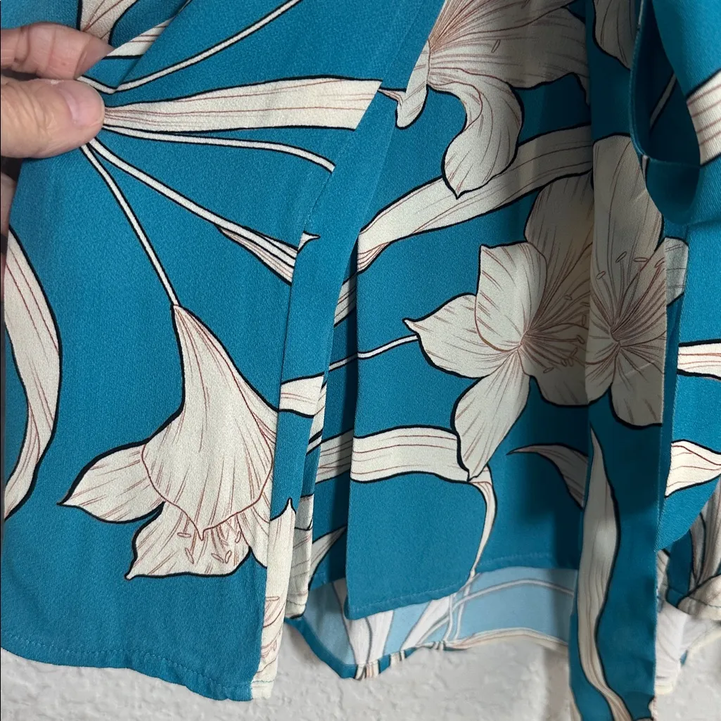 Reiss Tida Shirt Dress Teal Blue Floral Belted Long Sleeve Lunch Brunch Casual - Image 6