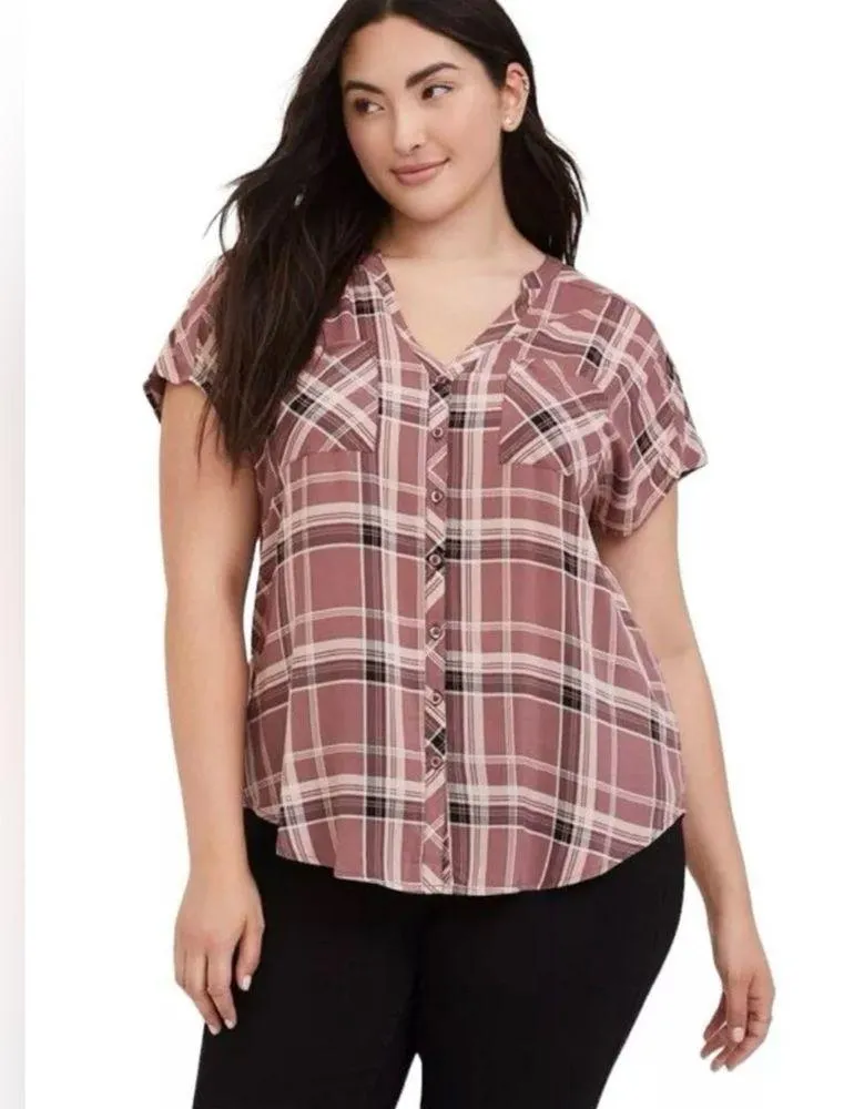 Torrid Plaid Challis Dolman Button Up Blouse A5 - Image 8