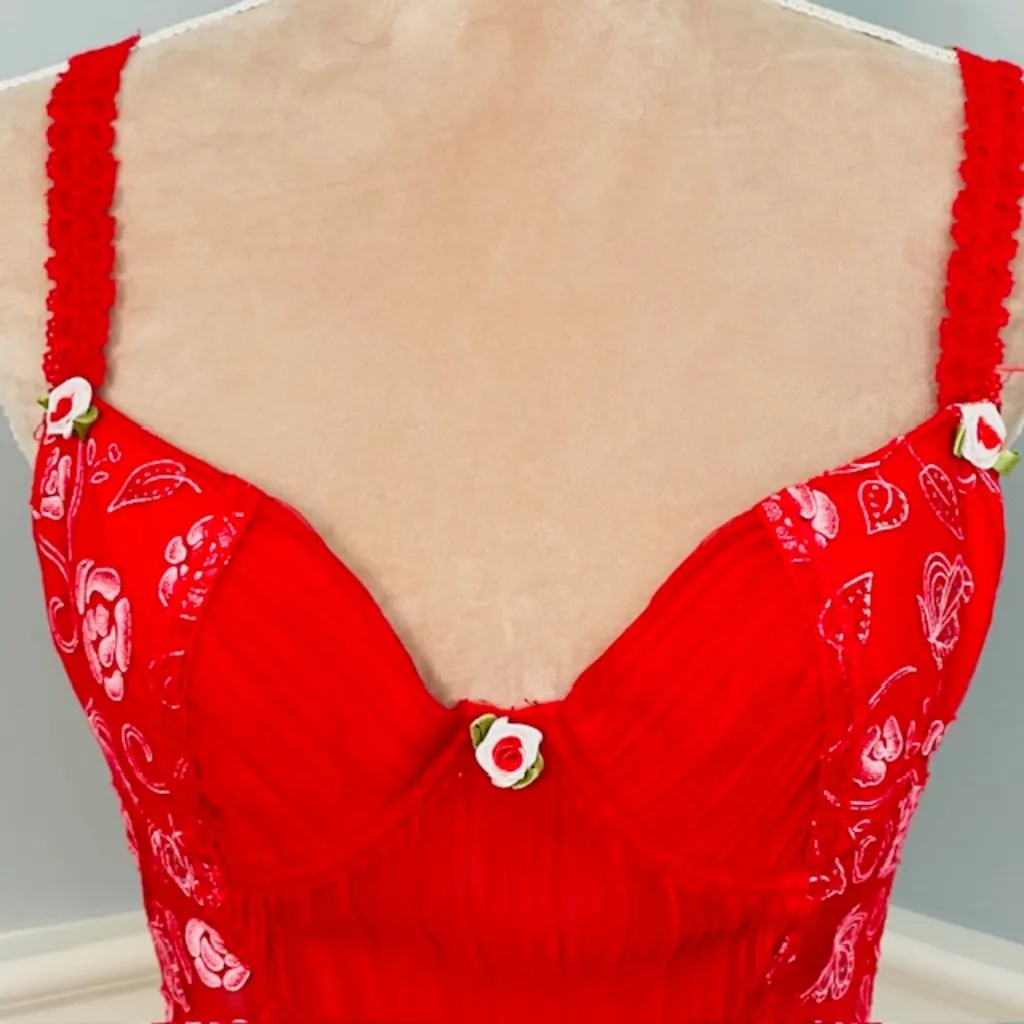 Rampage  Y2k Corset Bustier Coquette Rosebud Red Mesh Top Medium - Image 2