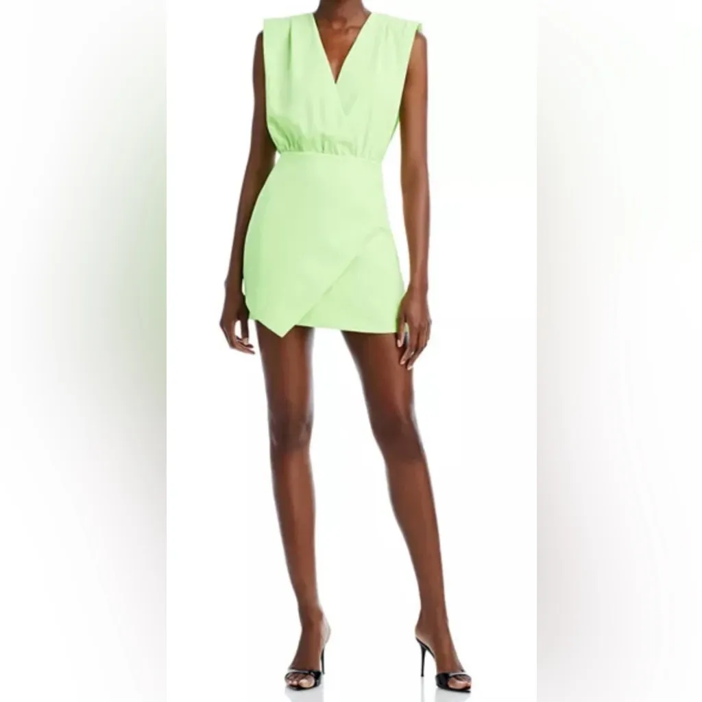 Amanda Uprichard Lime Green V-Neck Isler Romper Small - Image 8
