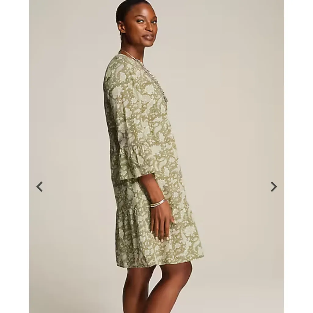 J.Jill Lightweight Sage Green Floral/Paisley Tiered 100% Cotton Dress Medium - Image 16