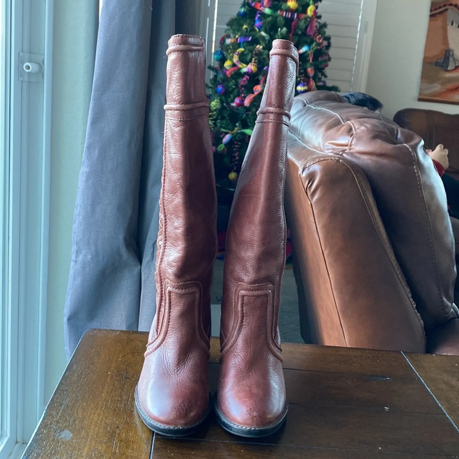 Fossil Felicia Chili Brown Leather hit just below the knee distressed size 6.5 - Image 3