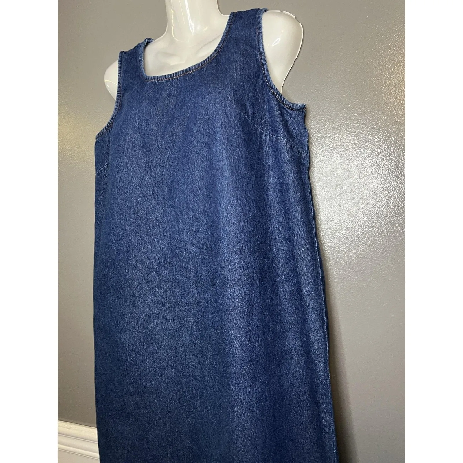 Parsley & Sage Dress Womens Large Blue Denim Beaded Hem Tank Maxi Sleeveless - Image 6