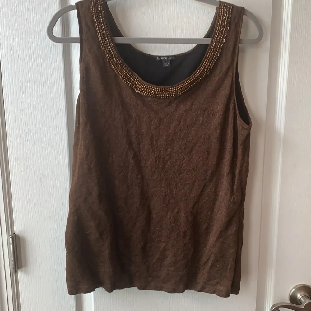 Lafayette 148 Brown Linen tank with embellishments Ladies L Size L - Image 3