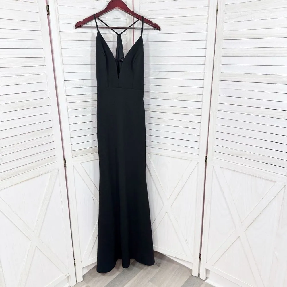 Lulus‎ Amelia Plunge Neck Racerback Sleeveless Maxi Dress Evening Gown Black XS - Image 8