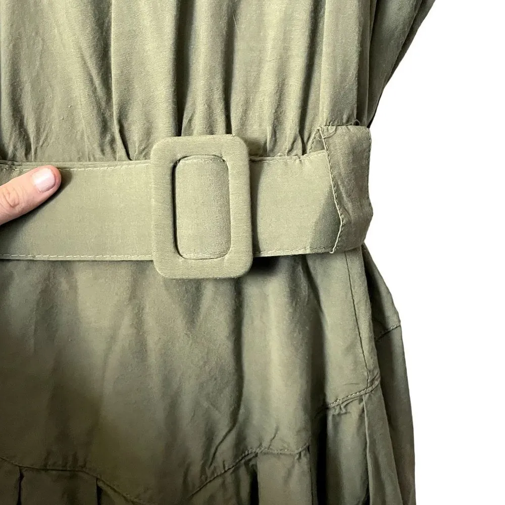 Hearts vintage green prairie dress wide belt classic movie safari style Size 8 - Image 3