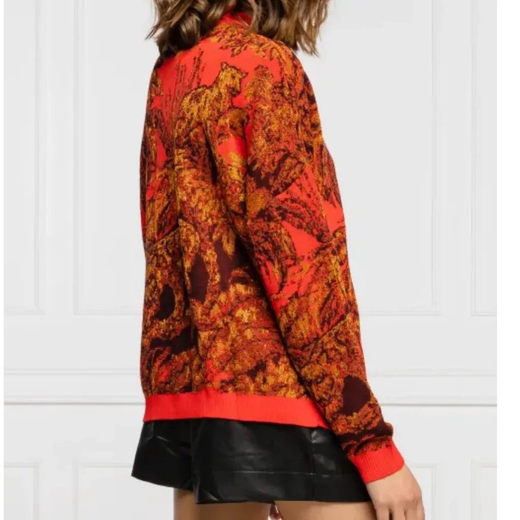 Desigual Halifax Lurex Tiger Jumper Vibrant Red & Gold Knit Sweater Size Small - Image 3