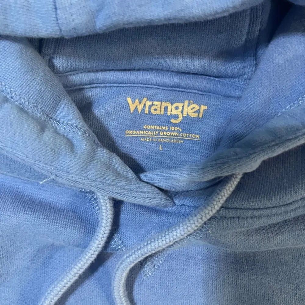 Wrangler Cropped Hooded Sweatshirt Pullover Blue Large - Image 5