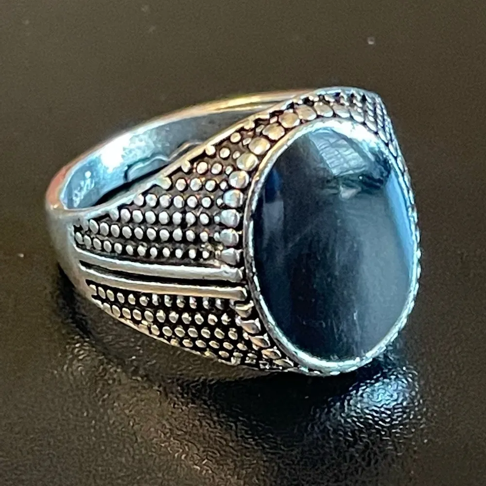 Oval obsidian gemstone S925 silver ring size 10.5 Black - Image 2